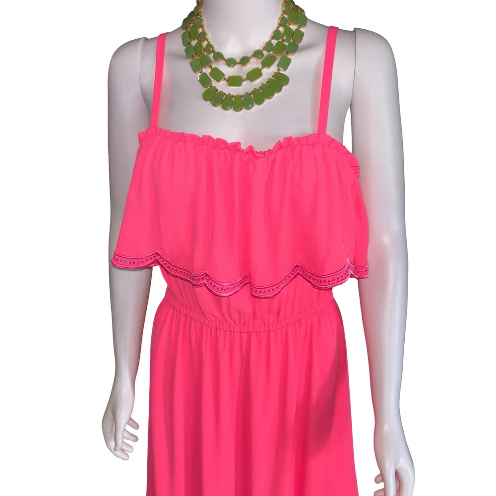 Lilly Pulitzer Neon Pink Ruffle Eyelet Tiered Maxi Dress NWT Size M